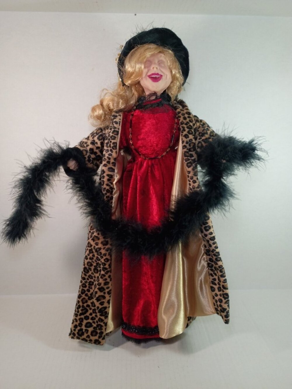 Vintage Jacqueline Kent? Old Rich Lady No Teeth Cheetah Print Dress Doll
